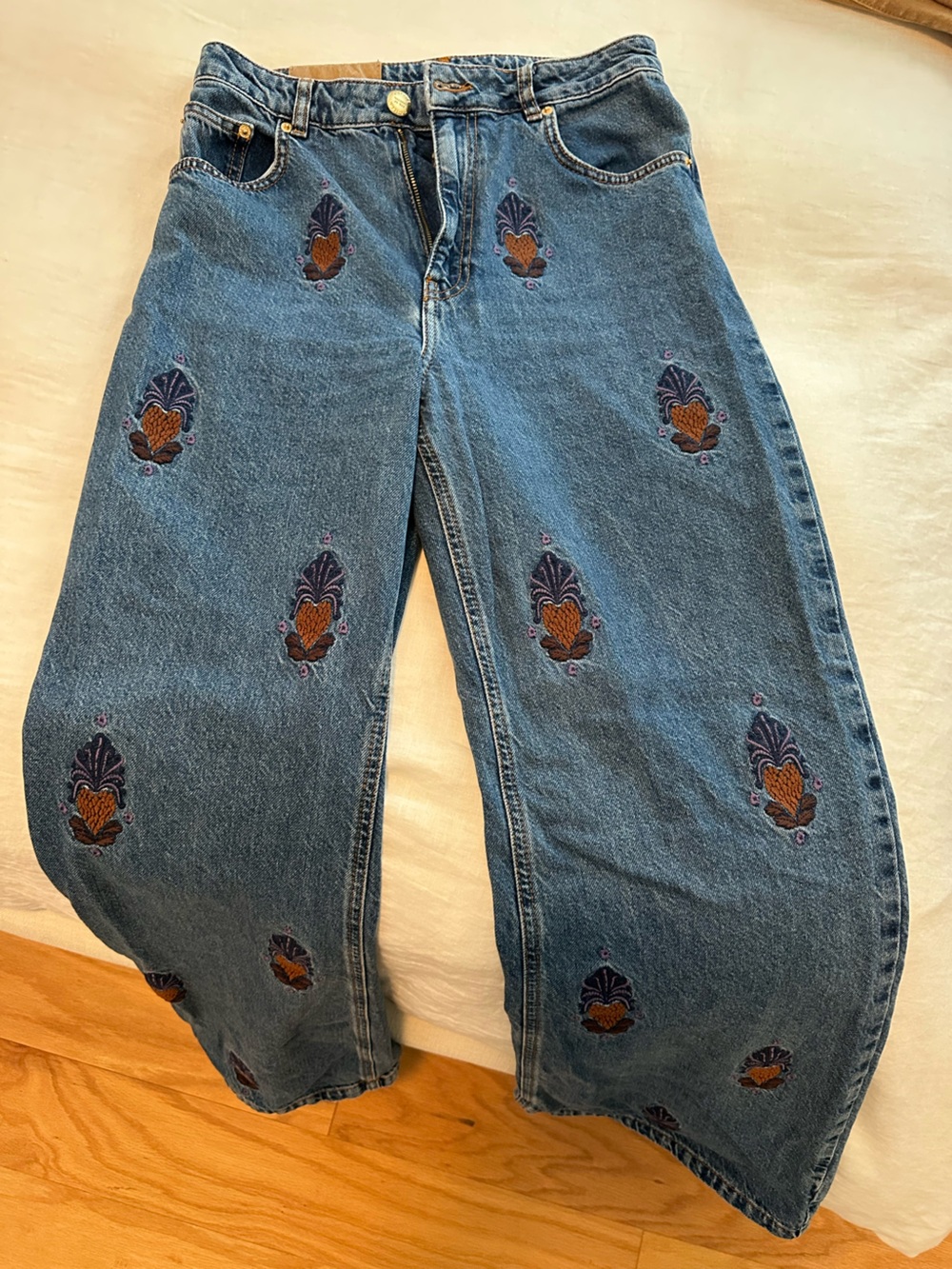 FARM Rio Embroidered Blue Denim Jeans with Accents